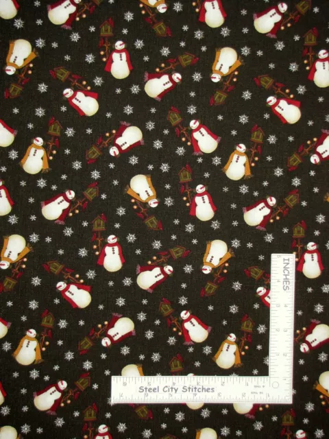 Christmas Fabric Snowmen Birdhouse Brown Benartex Winter Wonderland By The Yard