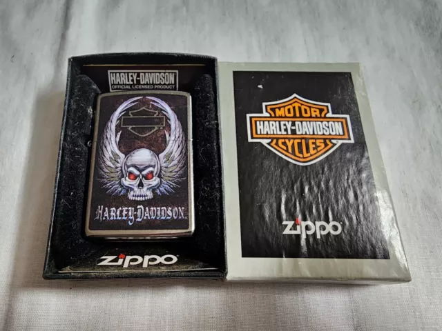 Zippo 2019 Lighter Harley Davidson Skull With Box. NEW SEALED UNUSED. RARE