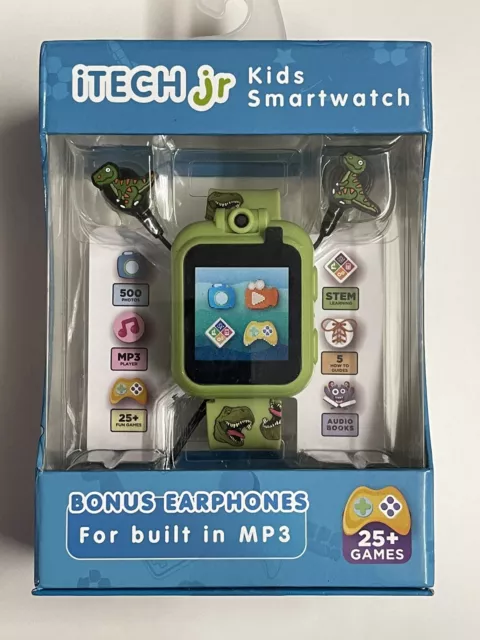 iTech Junior Boys Earbuds & Smartwatch Set - Green Dinosaur Print (NEW)