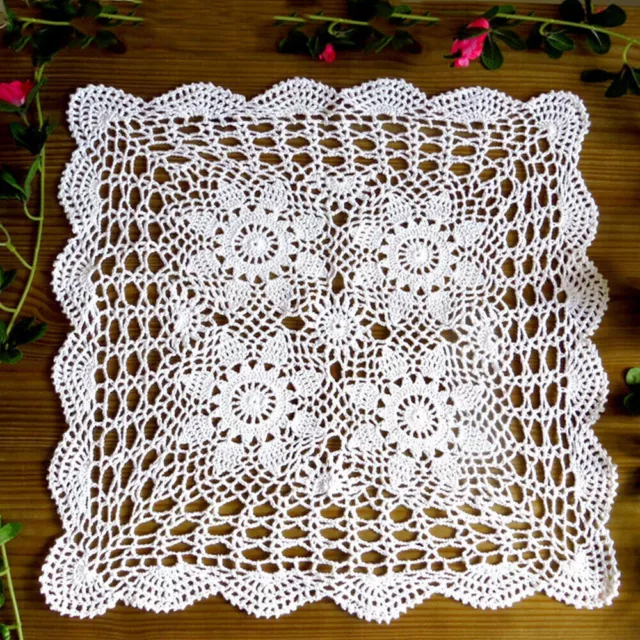 40cm White Vintage Hand Crochet Doily Square Cotton Lace Table Cloth Mat Doilies