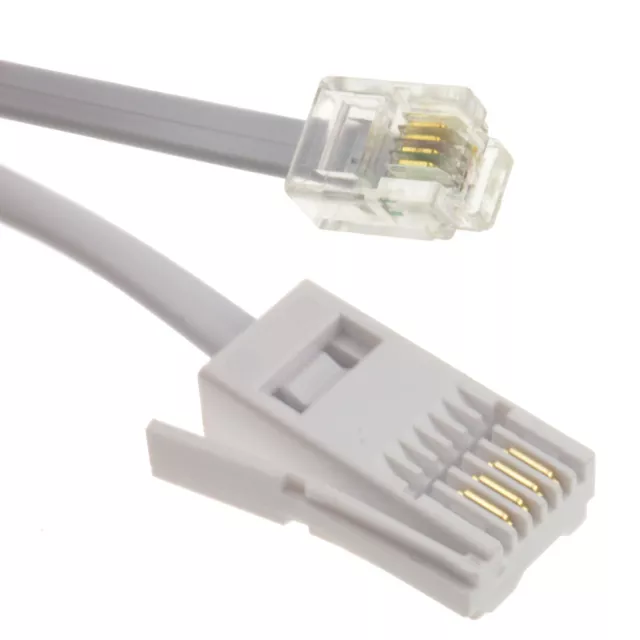 4 Pin Wire BT Telephone Wall Plug to RJ11 Crossover Cable 1m 2m 3m 5m 10m White