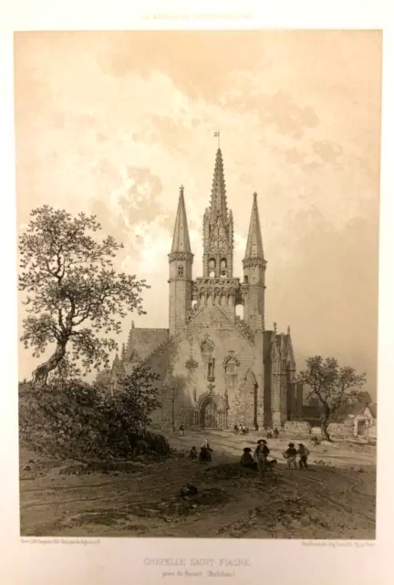 Chapelle de Saint-Fiacre, Faouet, Morbihan, lithographie XIXe Benoist