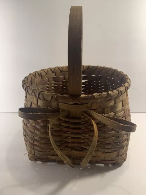 Vintage Splint Ash Basket~Square Base~Handle~Farmhouse~Country 10"~Signed~1995