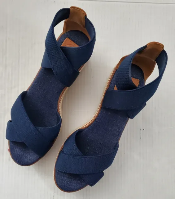 Tory Burch Women's Navy Blue Frieda Platform Espadrille Sandals Size 9