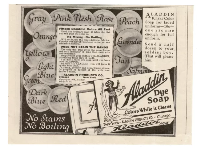 1918 ALADDIN DYE SOAP Vintage Print Ad