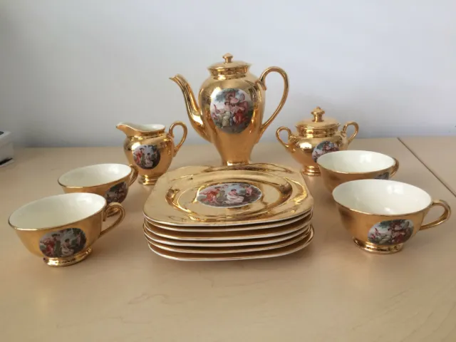 Vintage Gold Tea Coffee Set 22K Warranted Gold Encrusted China 13 Pieces