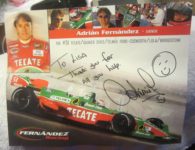 2002 Signed Adrian Fernandez Tecate Telmex Racing Autographed  Card,champs car