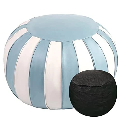 Stuffed Pouf Ottoman with Sponge Liner, Faux Leather Poufs, Pouf Stool