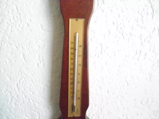 Wetterstation alt 62cm groß Barometer Thermometer dunkles Holz Messing 3