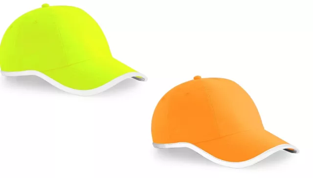 Beechfield ORANGE YELLOW High Hi Viz Enhanced-Viz Safety Nylon Baseball Hat Cap