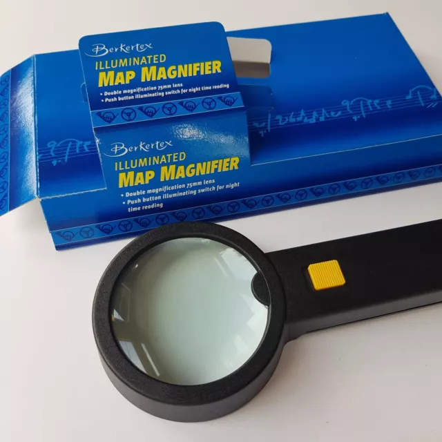 Lupa iluminada mapa de estampillas Berkertex pasatiempo bibliófilo