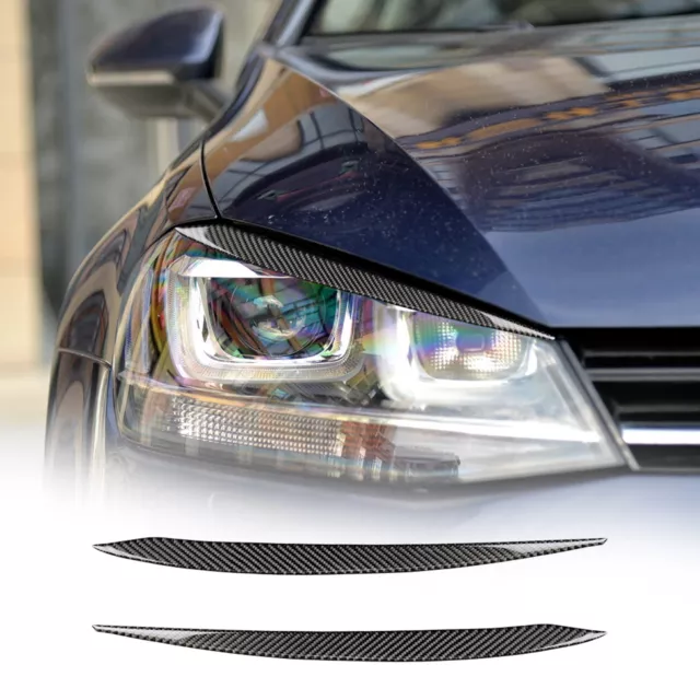 Pair Car Carbon Fiber Front Eyelid Eyebrow Headlight Cover For VW Golf 7 MK7 7.5