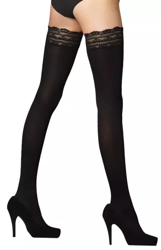 Femmes 80 Denier Noir Dentelle Bas Autofixant S/M L/XL Pretty Legs Sexy Erotic