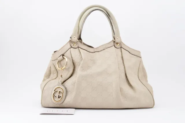 [Rank AB] Authentic Gucci Sima Sukey Cream Leather Tote Hand Bag From JAPAN