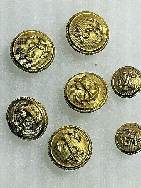 7 Scovill Mfg Co Post Civil War Era Brass Navy Anchor Coat Cuff Buttons