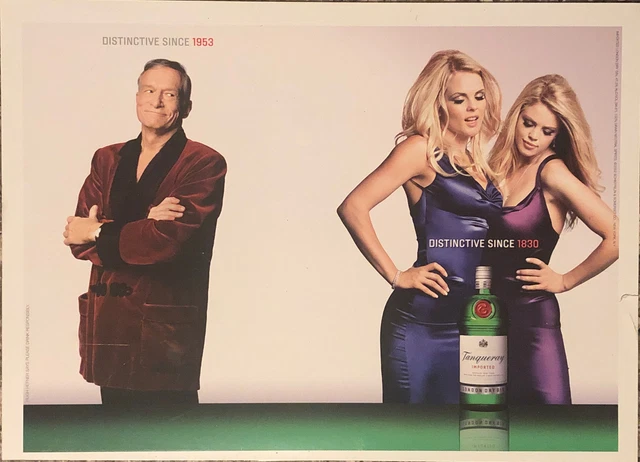 PRINT AD 2002 Tanqueray London Gin Playmates Hugh Hefner Distinctive Since 1953