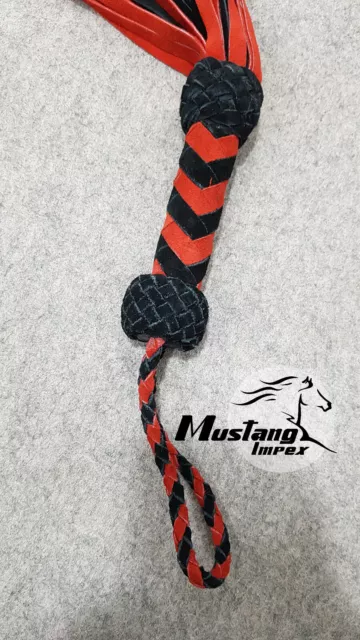 Suede leather Black and red handle and 36 Suede Leather Tails Flogger Whip 3