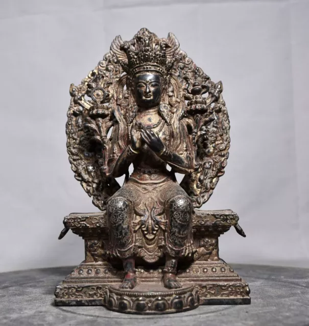 8.7" China old Tibet Tibetan Buddhism temple Bronze Maitreya Bodhisattva Statue