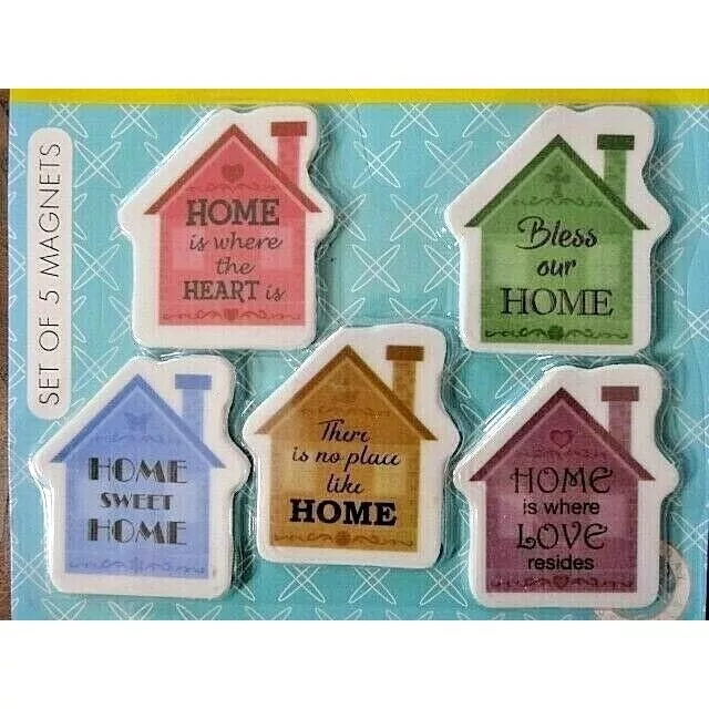 Bless Our Home Refrigerator Magnets 5-piece House Shaped Phrases Plastic NIP 2