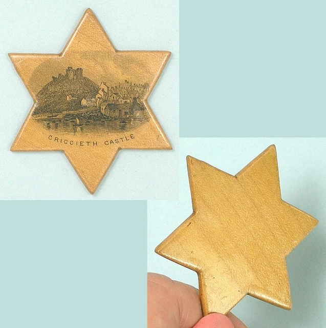 Antique Mauchline Ware Star Thread Winder w/ Welsh Castle * Scottish * C1890