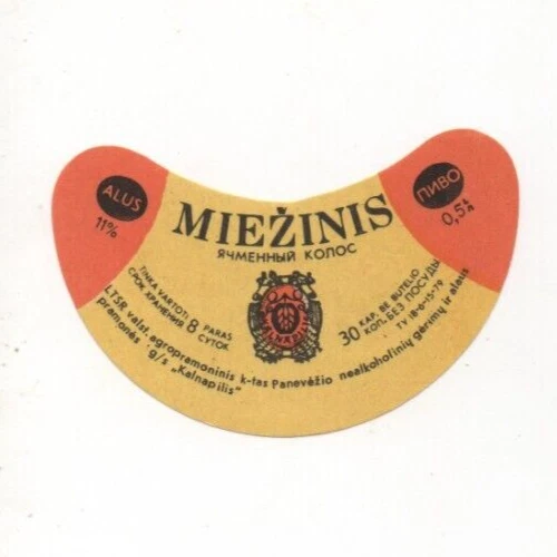 Lithuania - Vintage Beer Label - Kalnapilis, Panevezys - Miezinis Alus