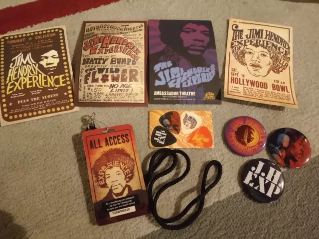 Jimi Hendrix Badges Postcards Plectrums & Repro Backstage Pass Collectable