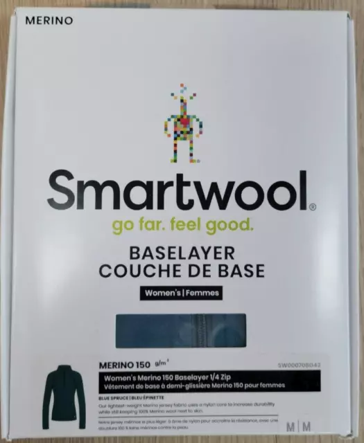 Smartwool Women's Base Layer Classic Merino 150 1/4 Zip Blue Spruce Size M New