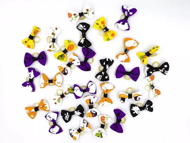 Holiday Halloween Festive Holiday Dog & Puppy Bows Bag of 30 Pieces - Pumpkin ..