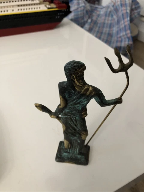 POSEIDON GREEK GOD of the Sea With Trident Statue Handmade Bronze 6 ...