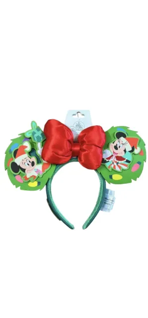 Mickey Minnie Disney 2023 Christmas Holiday Glow In The Dark Bow Ears Headband