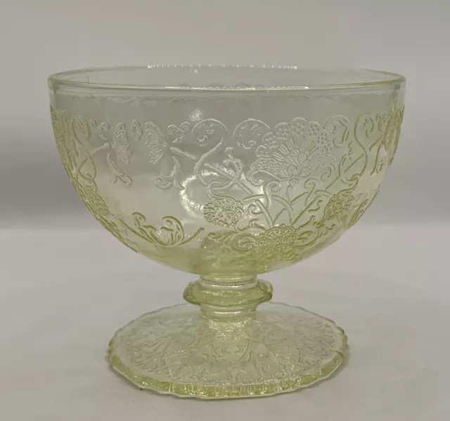 Florentine 2 yellow depression glass sherbet by the Hazel Atlas glass company