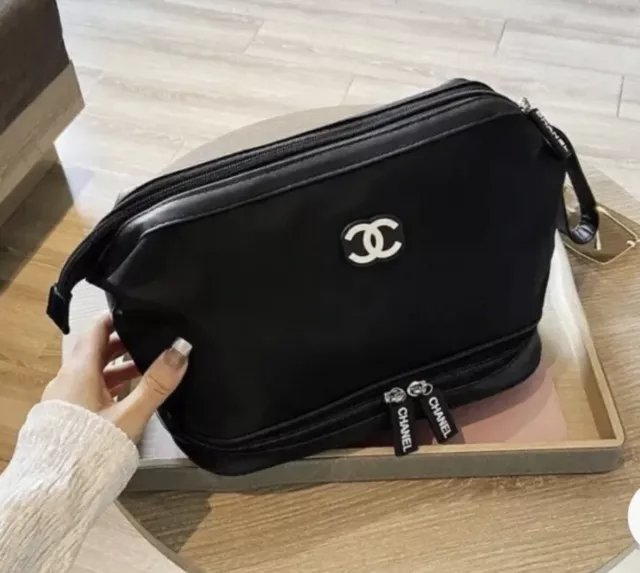 🖤Chanel Beauty Cosmetic Make Up Clutch / Pouch Bag Black Large 🖤Authentic  Gift