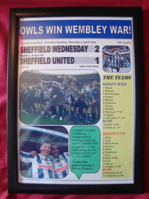 Sheffield Wednesday 2 Sheffield United 1 - 1993 FA Cup semi - framed print