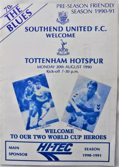 Southend United V Tottenham Hotspur 20/8/1990 Pre-Season Friendly Psf