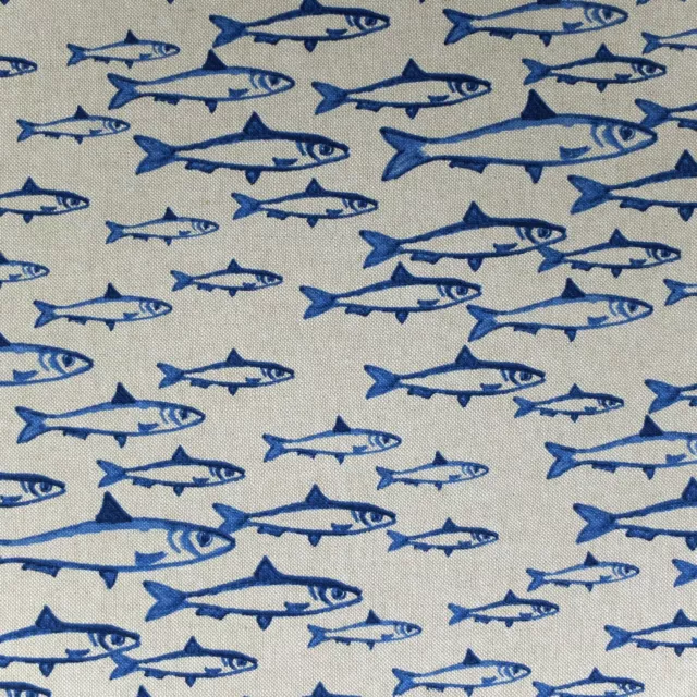 Dekostoff Canvas Taschenstoff FISCHE Fischschwarm natur blau  50 x 140 cm