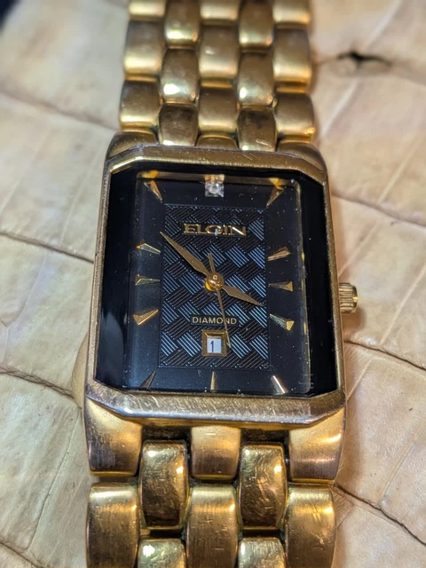 VINTAGE ELGIN MENS Watch 28mm Gold Tone Square Dial Date  display picture 2
