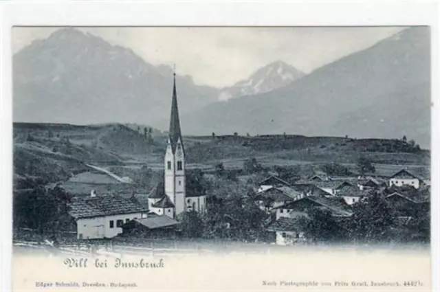 39047447 - Vill bei Innsbruck mit Teilansicht und Kirche. ungelaufen fruehe