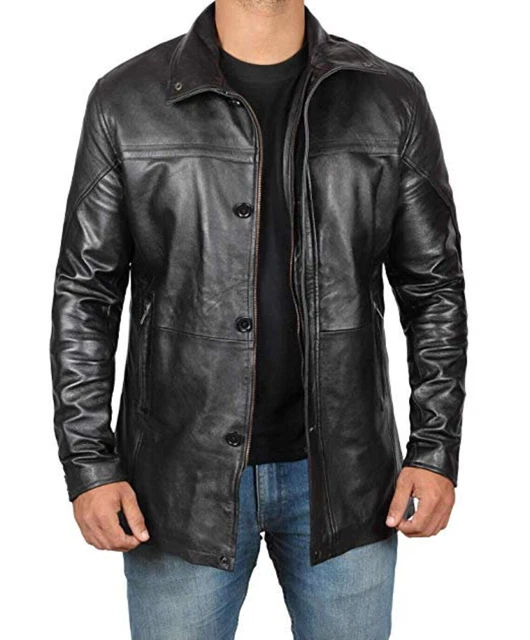 Blazer cappotto da uomo nero premium lunghezza 3/4 100% vera pelle d'agnello cappotti da uomo