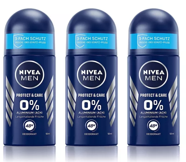 ✅ Nivea Men Protect & Care Deo Roll on Roller Herren 0% Alu 48H Schutz 3x 50ml✅