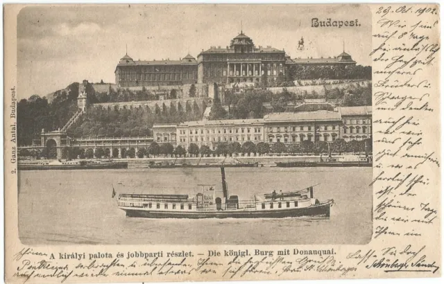 Budapest, Schiff, Donau-Dampfer mit Odol Reklame vor der Burg, alte Ak von 1902