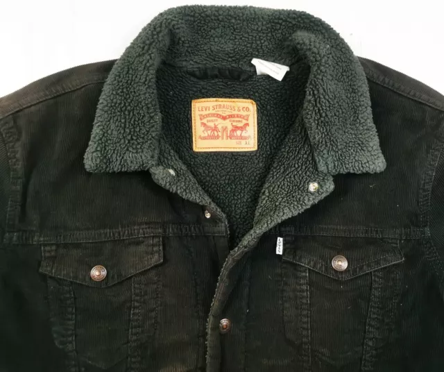 *HOT Men LEVI'S 70520 SHERPA LINED Fleece TRUCKER BLACK CORDUROY JACKET Jeans XL