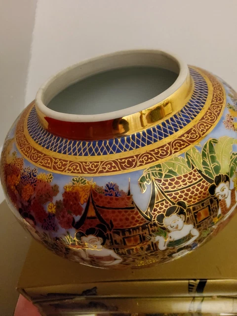 Vintage Ingwerglas mit vergoldetem hohen Tempeldeckel Geschenk atemberaubende chinesische Urne 8