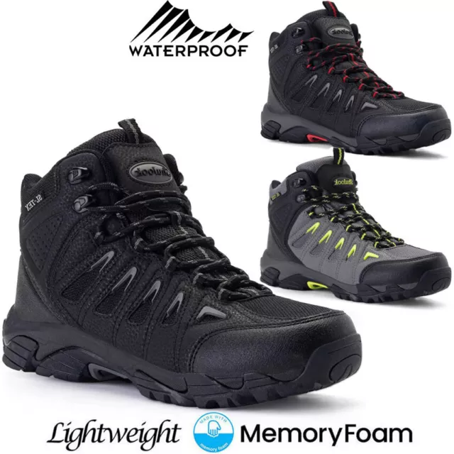 Mens Waterproof Walking Hiking Boots MEMORY FOAM Ankle Running Trainers Shoes