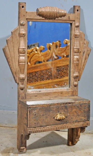 Miroir Mural Ancien En Bois Sculpté – Cadre Vintage – Inde – 1900-1940
