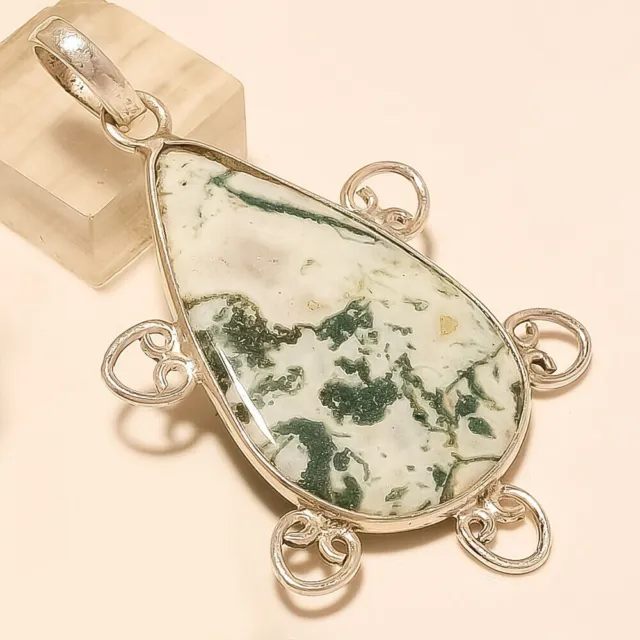 Natural Tree Agate Pendant 925 Sterling Silver Handmade Birthday Jewelry Gift AA