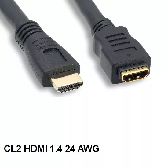 3' HDMI 1.4 Extension Cable w/ Ethernet Male/Female 24AWG Gold-Plated Connector