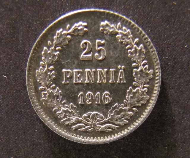 ✔ 25 Pennia 1916 UNC silver coin Finland under Russia Finlandia