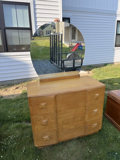 Vintage Heywood Wakefield Mid Century Modern Art Deco Mirrored Dresser