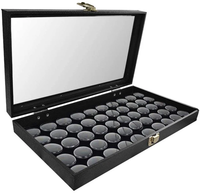 50 Black Gem Jars in Glass Top Display Case