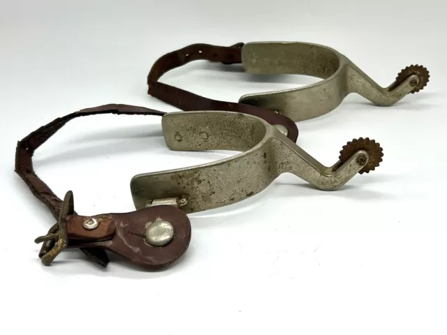 Antique North & Judd Spurs Pair Cowboy Western With Original Leather & Hardware